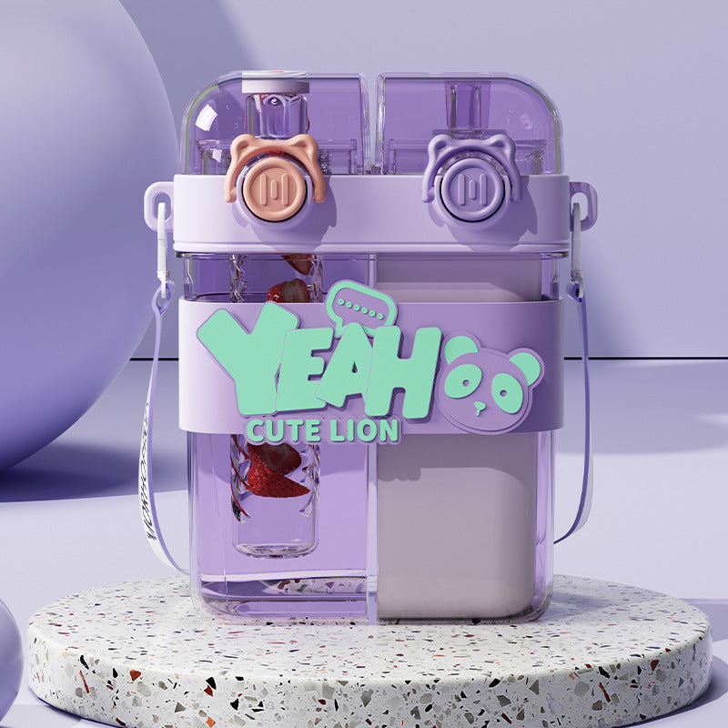 Kids' water bottle - perfect for school, dual-drink design, student double-ended divided cup, girls' summer straw tumbler, portable water bottle