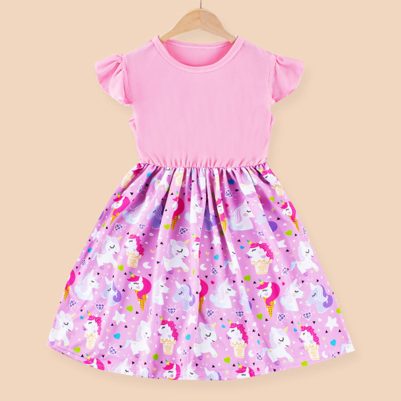Summer girls' sweet dress - stylish flutter sleeve fashion print dress - new cross-border style - dropshipping available
