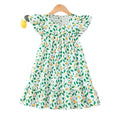 girls' dress - flutter sleeve sundress with lemon print - summer vacation style - chic a-line maxi dress for kids