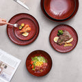 Nordicinsclassy hotel tableware ceramic bowl and plate combination burgundy restaurant for home embossed display plate