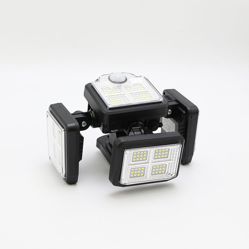 Solar wall lamp four-head rotating multi-functional split waterproof street lamp human body induction road lighting garden lamp