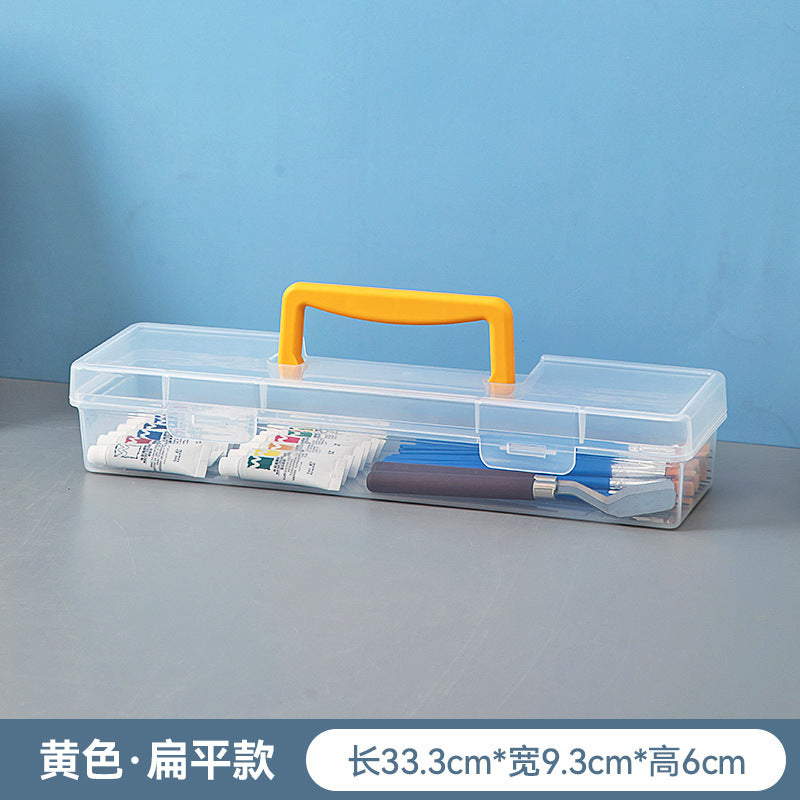 Portable Art Student Tool Box Large Capacity Desktop Transparent Painting Paint Box Brush Stationery Storage Box