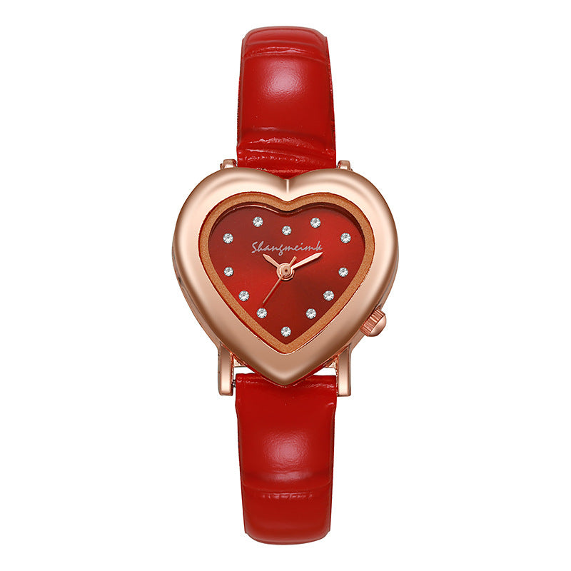 Women's fashionable minimalist vintage heart-shaped quartz watch - petite student watch, fashion watch