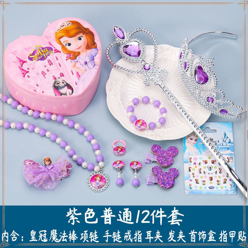 Crown Tiara Children's Little Princess Crown Magic Wand Hair Accessories Set Princess Elsa Necklace Girls Jewelry Box