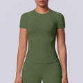 New arrival cross-border fashion seamless pure color tight high elastic breathable t-shirt sports running fitness yoga wear tops for women