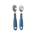 Private label custom stainless steel fork and spoon set - baby bendable training fork and spoon feeding set for weaning and learning to eat