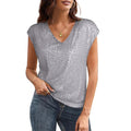 European and american cross-border summer new women's clothing  sexy v-neck sequin beaded shiny party vest t-shirt