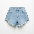 cross-border fashion high-waisted frayed hem denim shorts for women - summer light blue hot girl slimming a-line capri shorts