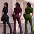 C7651 cross-border   fashion women's elegancefashion slim pure color wide leg jumpsuit