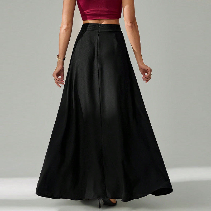 Ruiyu  independent station   European and American temperament black skirt 2025 autumn ins umbrella skirt long skirt