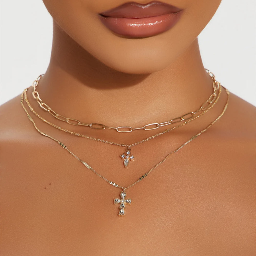 new arrival double-layer cross necklace for women casual stacking design with diamonds eleganteasiest for match pendant clavicle chain