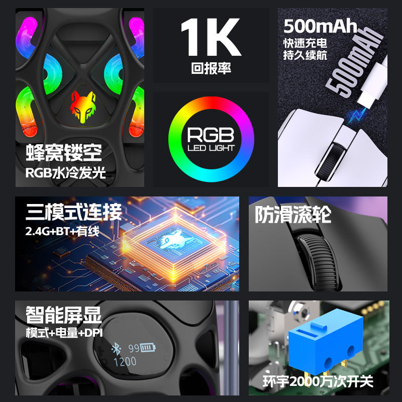 Xuan yin hu h16 tri-mode wireless gaming mouse - lightweight, e-sports, bluetooth, 2.4g, for laptops, office, and desktops