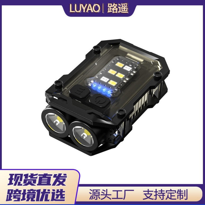 led multi-function strong light flashlight keychain light charging work light bright warning light camping light