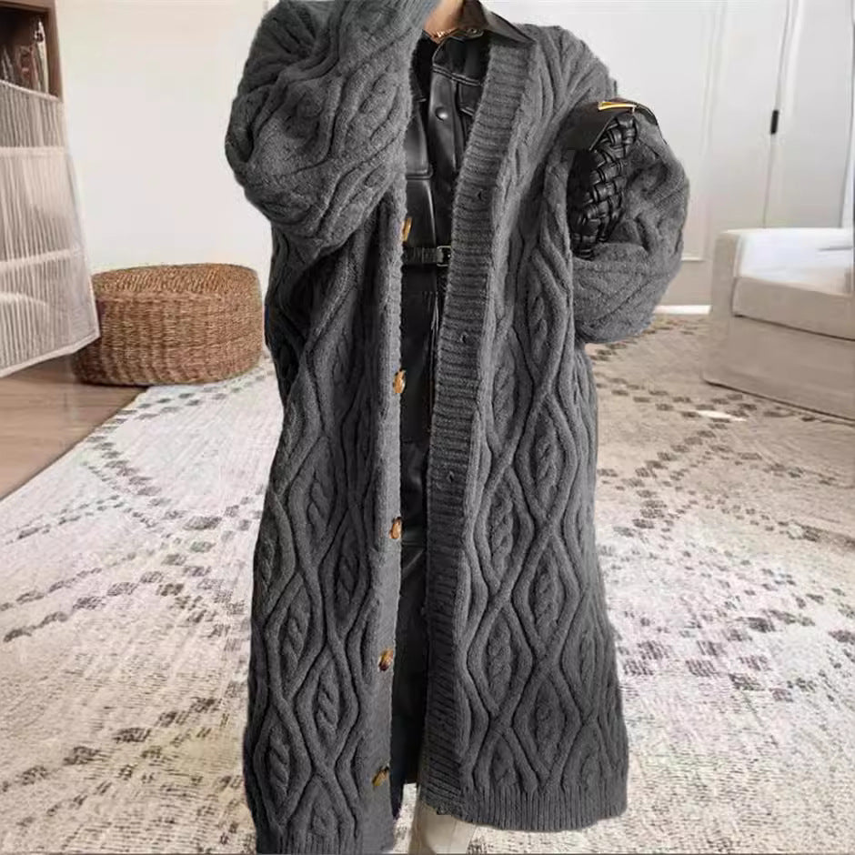 European and American  women's clothing autumn and winter new lazy style retro long loose knitted cardigan jacket women