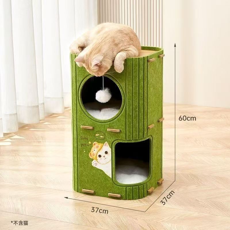 Accessible luxury multi-layer pet all year round drill hole all-in-one cat tree hole winter double-layer scratching board closed neutral cat house