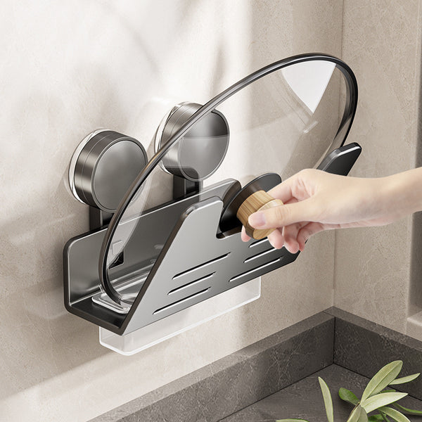 Suction cup lid rack No punching placement rack with water tray Kitchen shelf Wall hanging cutting board rack Cutting board storage rack