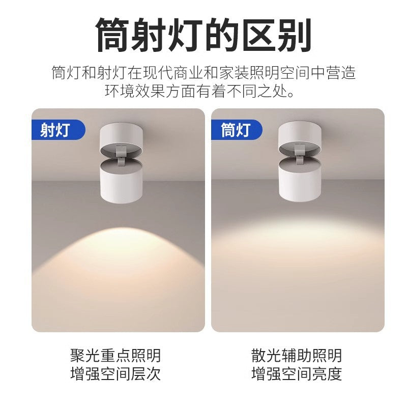 Full spectrum surface mounted downlight spotlight - no drilling, adjustable angle, bedroom ceiling light, folding hallway light, small light for home entrance