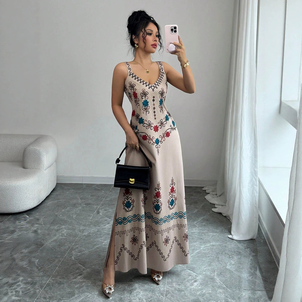 Amazon fashion cross-border women's retro sweet new slit dress