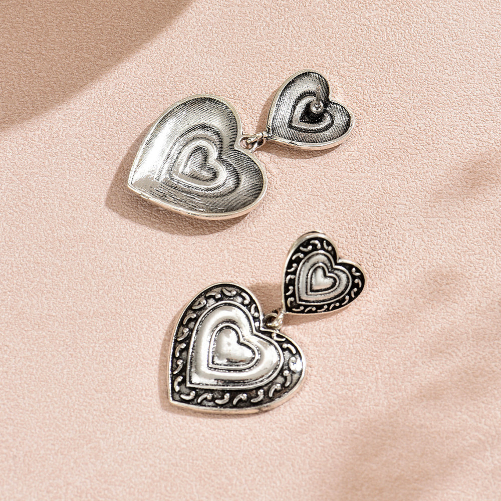 Wholesale 3d double-layer heart earrings - european & american cross-border retro trendy stud earrings for women - light luxury high-end heart-shaped earrings