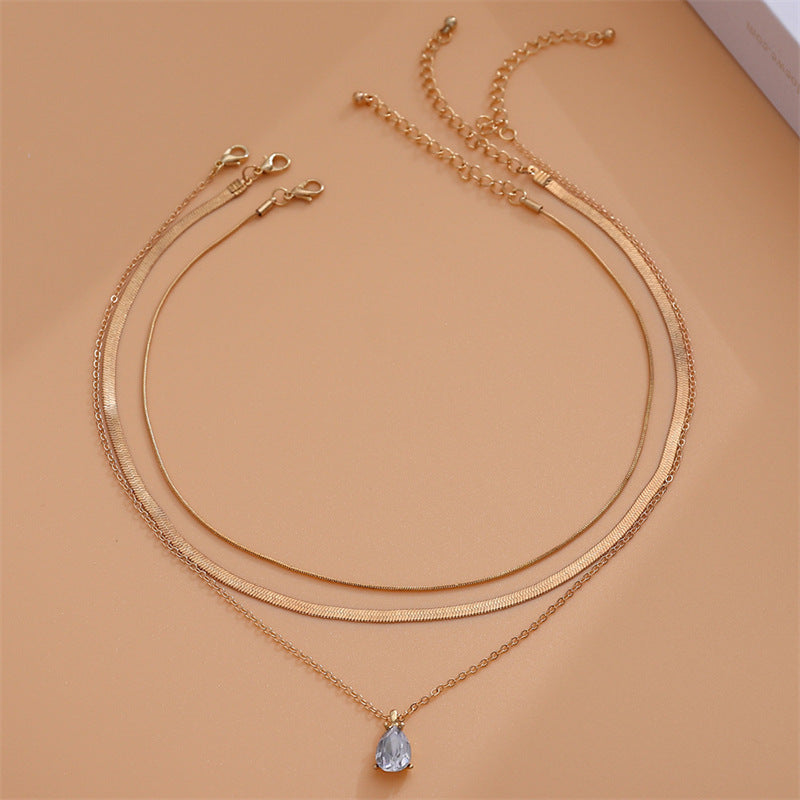 Fashion cross-border fashion simple water drop pendant necklace stylish multi-layered cold style clavicle chain necklace