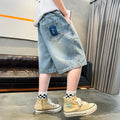 Kids' denim shorts for boys - summer  new collection - boys' loose-fit shorts (sizes for mid-to-large children) - boys' mid-length shorts