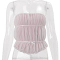 Amazon women's clothing  summer new arrival: off-the-shoulder bandeau ruched tie-waist sleeveless cropped tank top
