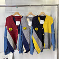 women's fall/winter cardigan sweater: color block denim sleeve, loose fit, fashionable single-breasted, versatile outerwear