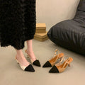 2024 summer new fashion pointed-toe stiletto sandals, french color-block low-cut high heels, open-back designer women's shoes