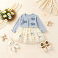 Sweet bowknot girls' dress - new mesh collection for autumn  - sweet mesh princess dress for baby girls