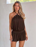 new arrival american hot girl halter backlessdress women's summerloose waist slimming look holiday style short skirt
