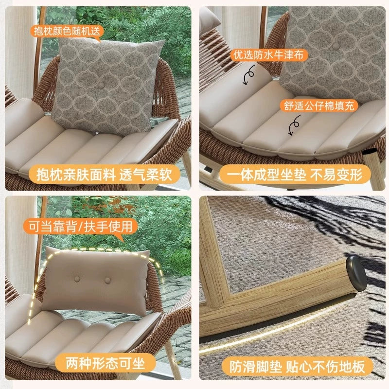 Rocking chair recliner rattan for home balcony rattan chair outdoor courtyard terrace lunch break lazy chair adult casual rocking chair