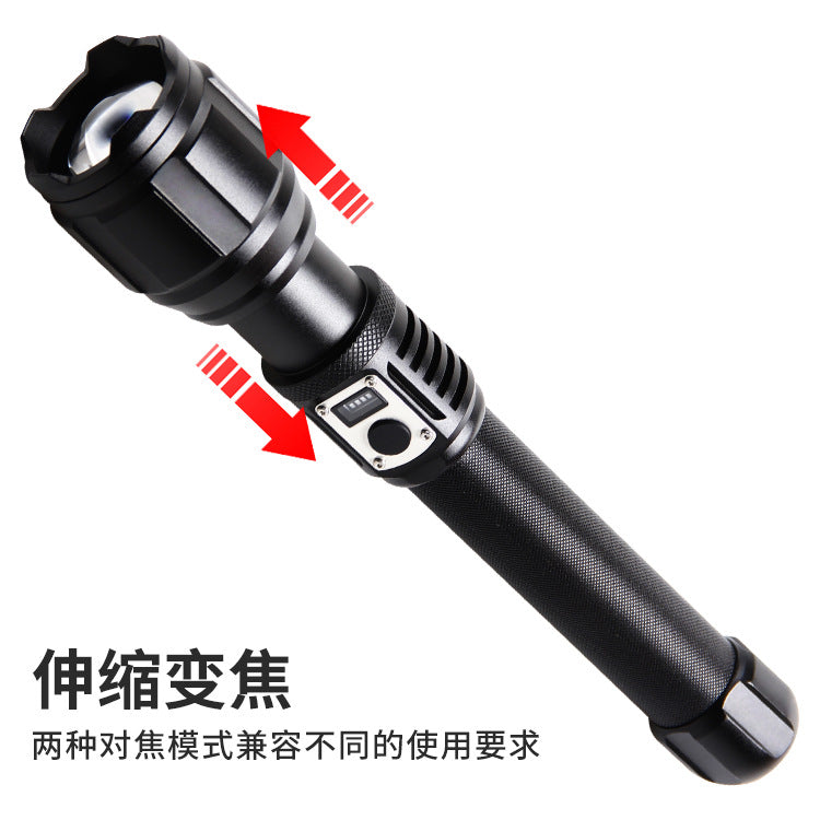 Cross-border new HXP360 strong light zoom power display Type-c port output 160 multi-function LED flashlight