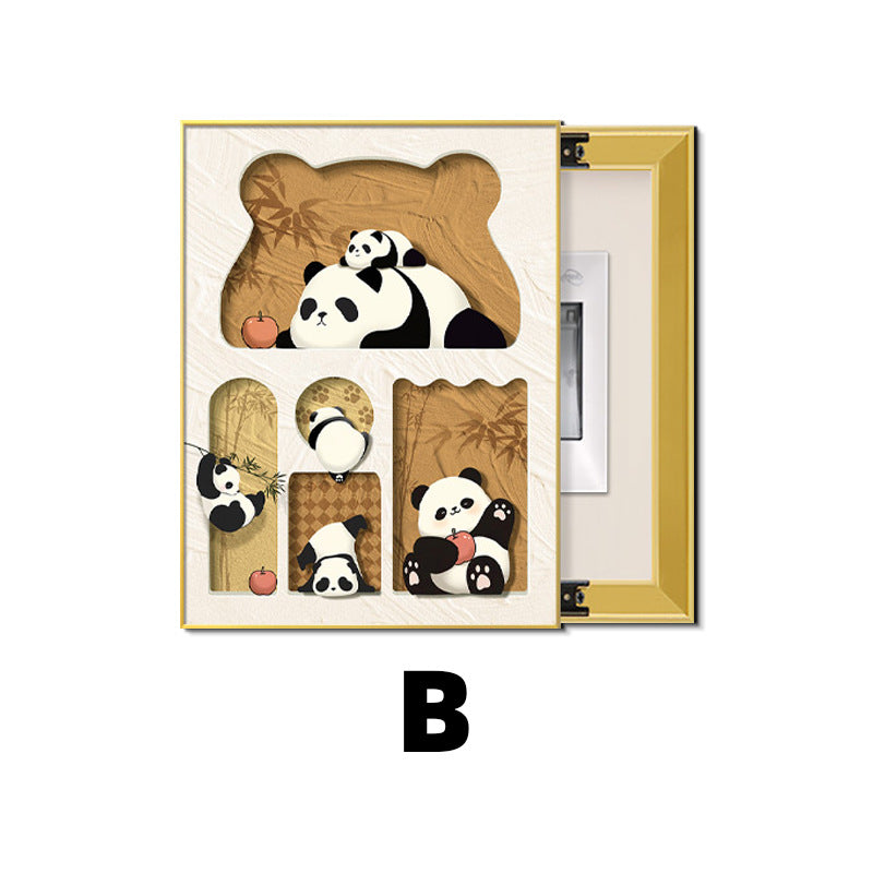 Healing Meter Box Decorative Painting Cream Wind Kitten Switch Box Switch Box Push-Pull Vertical Block Wall Painting