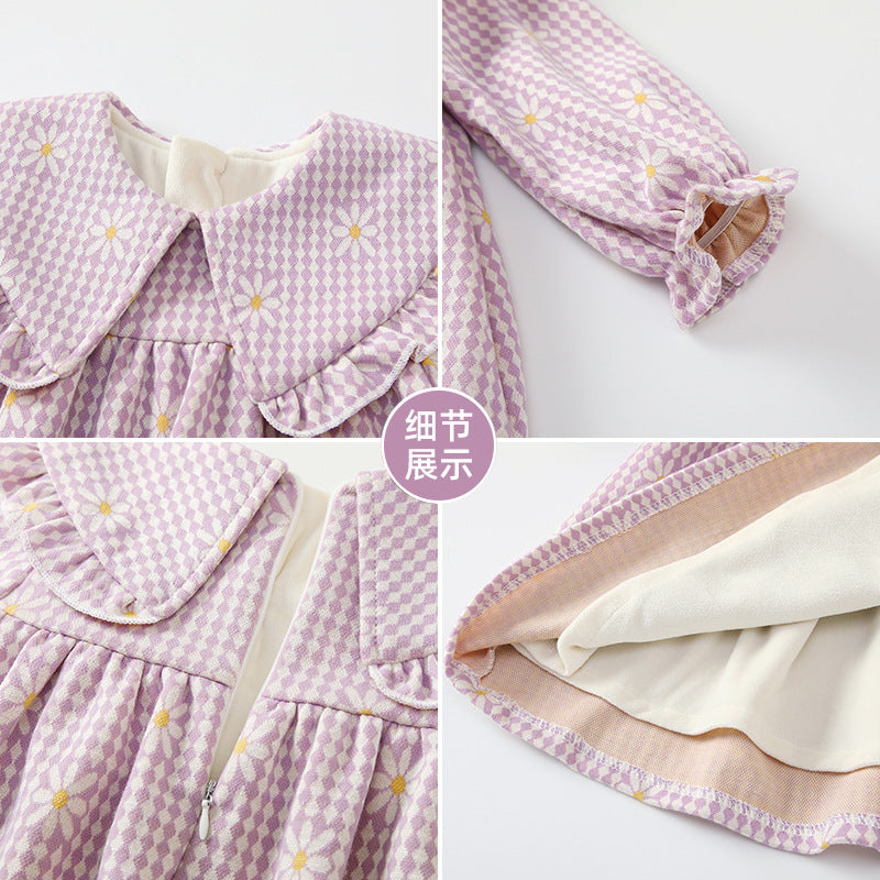 Kids' dresses:  autumn new collection - country style girls' dress, violet chrysanthemum princess dress, first birthday dress for girls