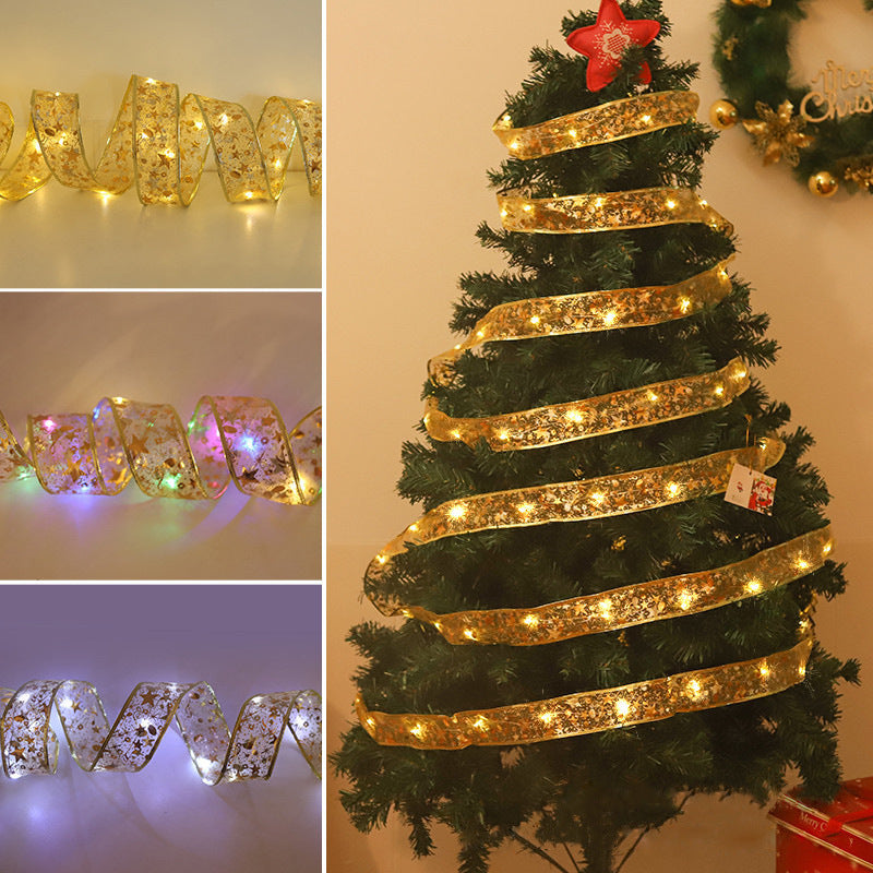 Christmas ribbon LED light string Christmas tree decorative light Satin light gift box decorative lights Ribbon copper wire light