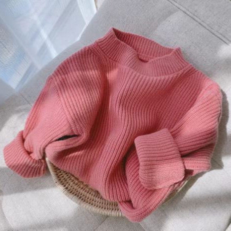 Kids' solid color knit top - perfect for layering, autumn/winter thickened warm girls' sweater, candy color new arrival