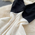 Atmosphere elegant french suspender dress for women  spring clothing sense of designcontrast colorpatchworkhigh waist holiday long skirt