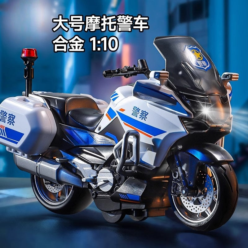 Alloy motorcycle toy for boys, racing simulation motorcycle model, iron horse police car, children's pull-back toy car gift