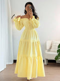 new spring european and american style elegant bubble sleeve long sleeve dress
