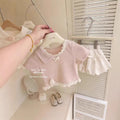 Girls' summer outfit set: new sweet pink lace short-sleeve top and tulip pants two-piece cotton set for baby girls