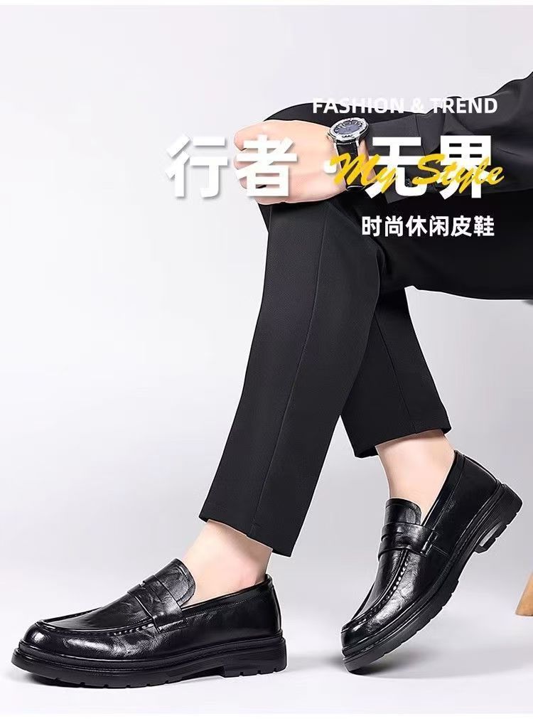 New men's leather shoes - slip-on style, perfect for business, weddings, interviews, and casual wear. featuring a comfortable, thick sole and a classic british design