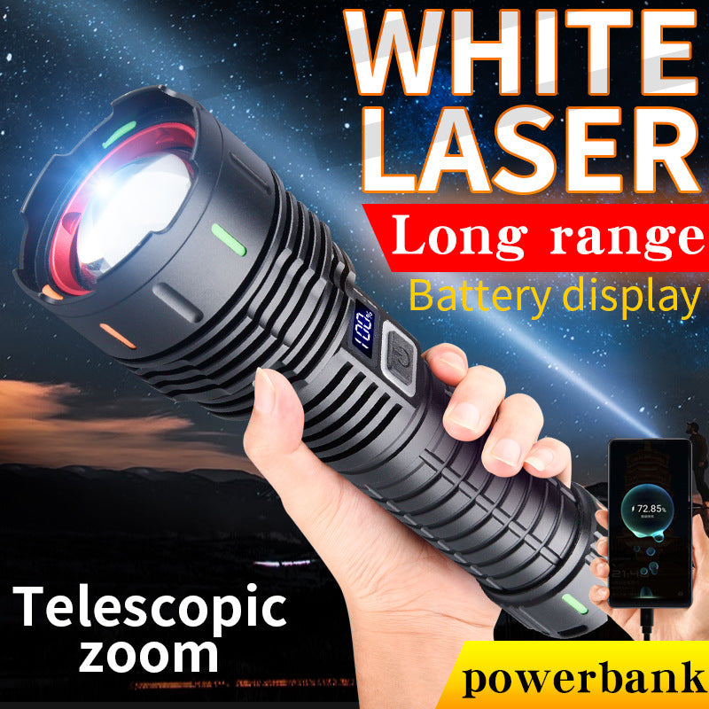Laser flashlight rechargeable super bright high battery life large capacity lithium battery long-range large flood light outdoor digital display flashlight