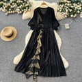 European and american style high-end women's autumn dress with ruffle trim, loose fit, and elegant flared skirt