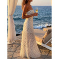 Women's new summer casual elegant polka dot print off-the-shoulder slim fit a-line maxi dress - perfect for dates