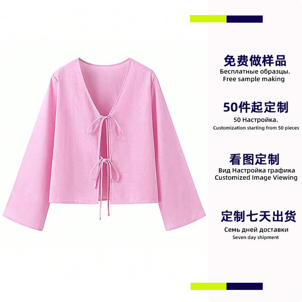 Look at the picture to make samples, customize long-sleeved shirts,   women's clothing in spring and autumn, European and American sexy shirts, cardigan processing
