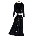 Xiaoxiangfengclassyfashionv neck metal button knittingcardigantops women's high waistslimming look skirt two-piece set