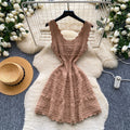 Xiaoxiangfengclassy contrast colorbows strappy long sleevesdress women's metal buckle waist slimming lookknitting short skirt