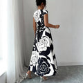 printed a-line dress - women's spring slim fit, waist-defining, figure-flattering, elegant v-neck dress