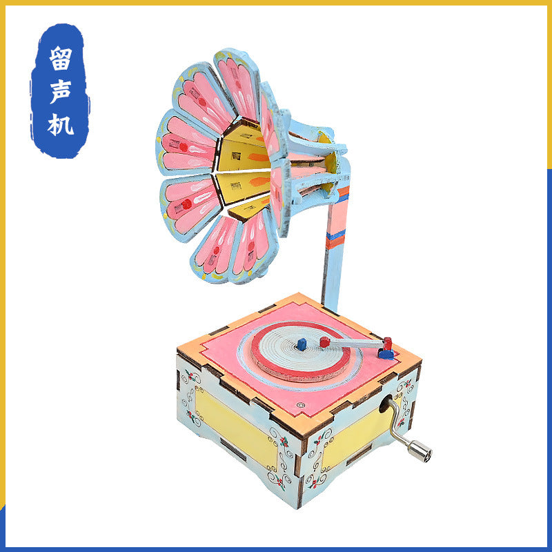 Phonograph Music Technology Small Production Invention Creative Experimental Physics Wooden Splicing DIY Handmade STEAM Material