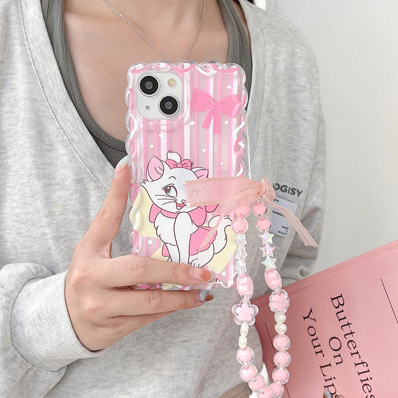 Twist material suitable for apple 16pro cute mary cat mobile phone case iphonexr anti-fall bracelet protective cover